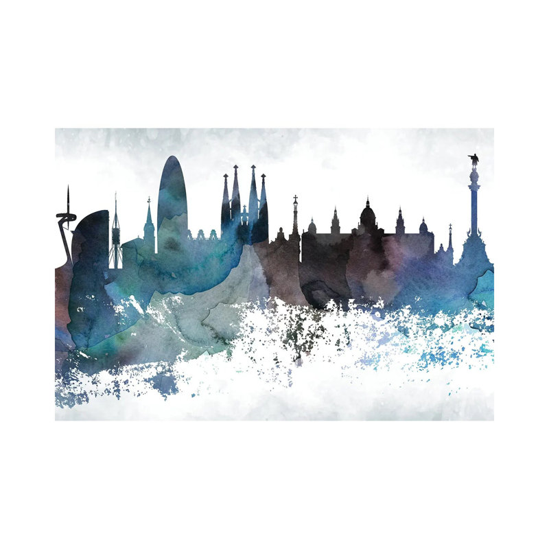 Barcelona Bluish Skyline by WallDecorAddict - Wrapped Canvas Print, 152.5 cm H x 101.5 cm W