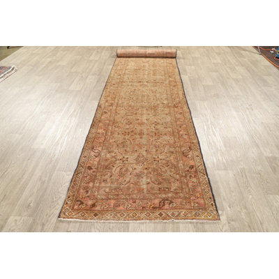 Tapis de la laine noué la années 1900 heriz brune 3 pi 0 po x 16 pi 9 po one-of-kind à la main Lebeau