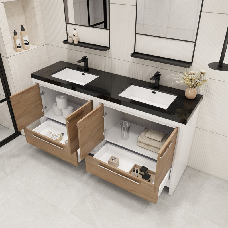 Catori 72" Double Bathroom Vanity Set, White Oak