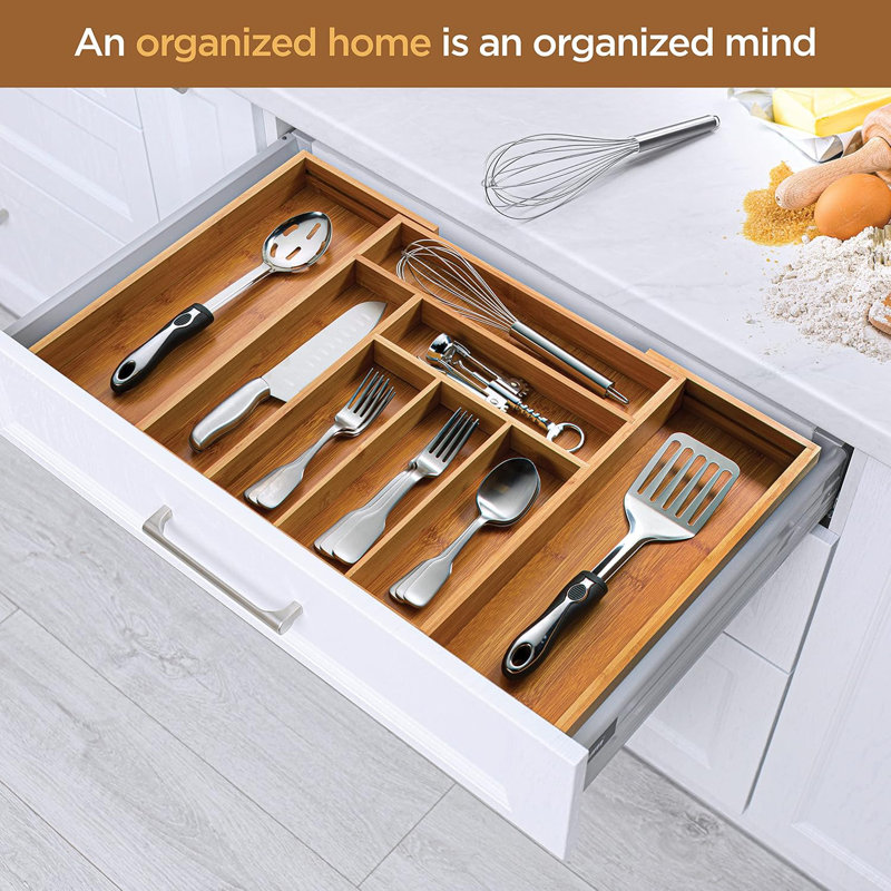 Expandable Bamboo Kitchen Drawer Organizer with Adjustable Compartments