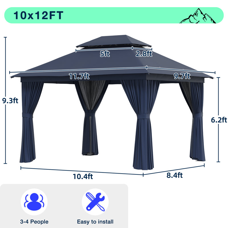 Jolydale  Outdoor Soft Top Gazebo with Double Roof, Canopy Gazebo with Mosquito Netting and Curtains, Suitable for Patios, Lawn and Backyard