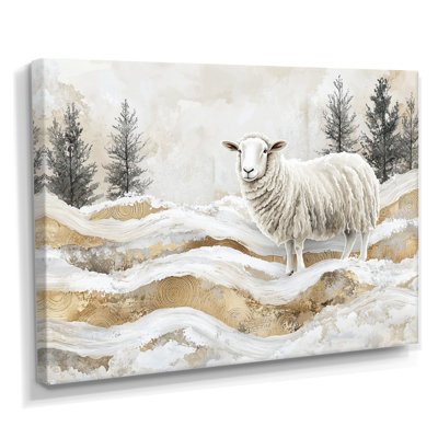 Doti, mouton marbré doré à la ferme, paysage d'hiver I - mouton, art mural