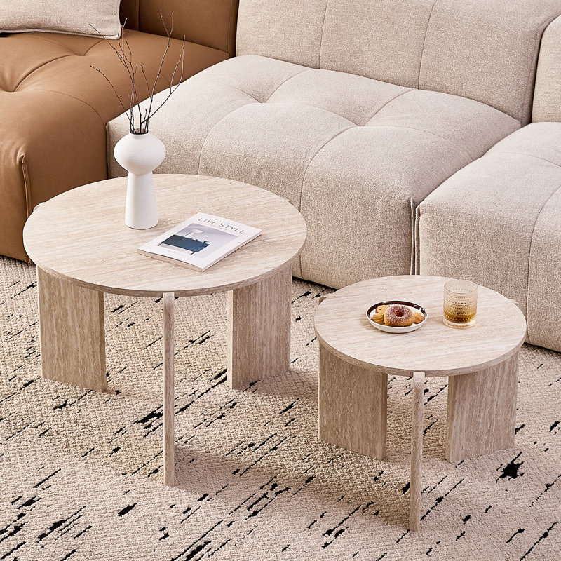 Round Nesting Coffee Tables Set Of 2 For Living Room [Interchangeable Height] Mid Century Modern Circle Side Table For Bedroom, Apartment