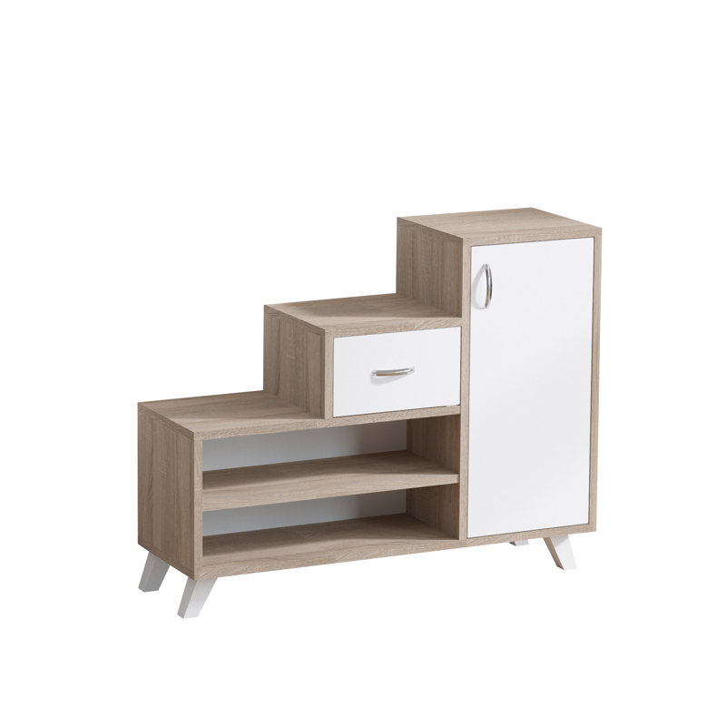 Retro 20 Pair Shoe Storage Cabinet, Beige/White