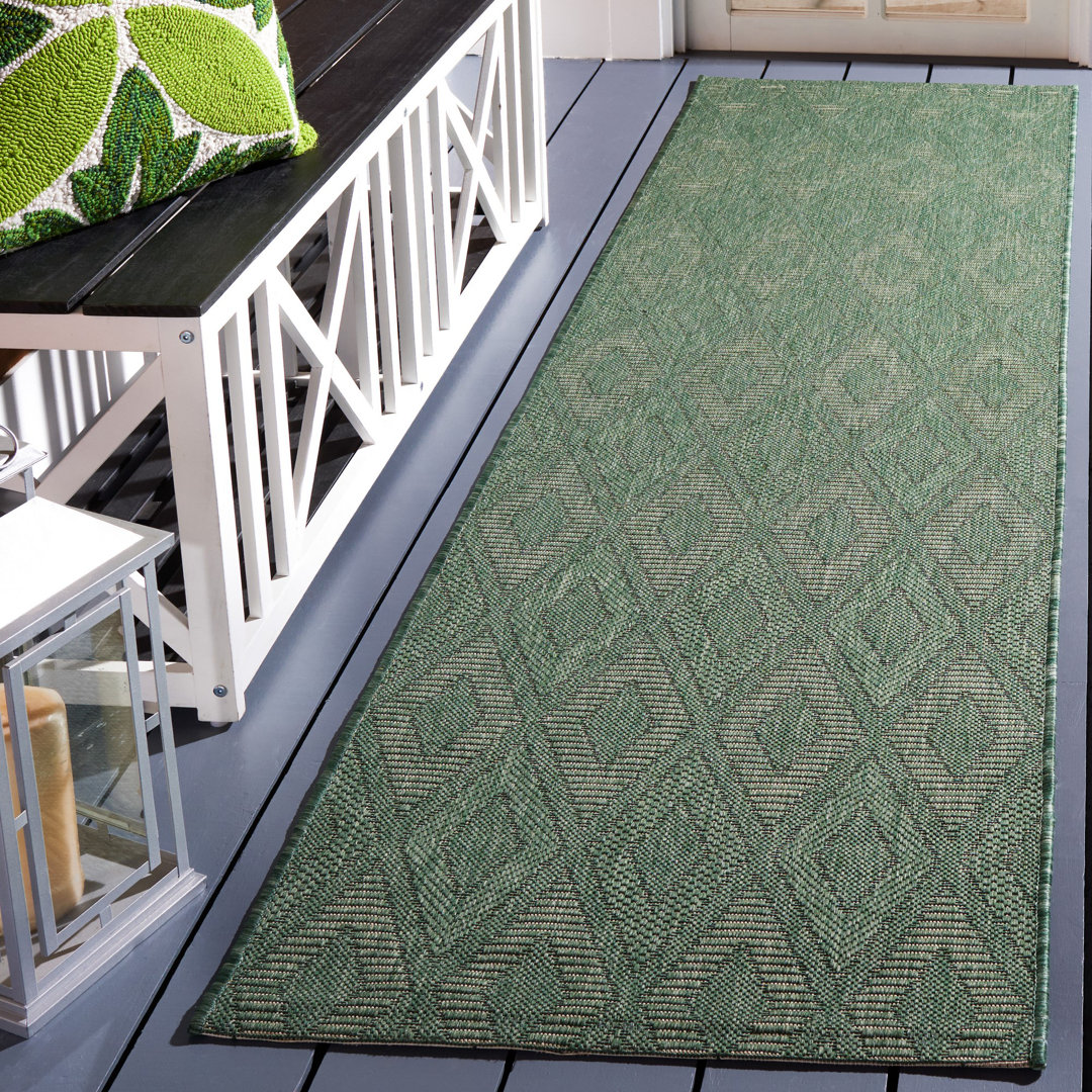 Sherborn Geometric Dark Green Indoor / Outdoor Area Rug The Twillery Co.® Rug 