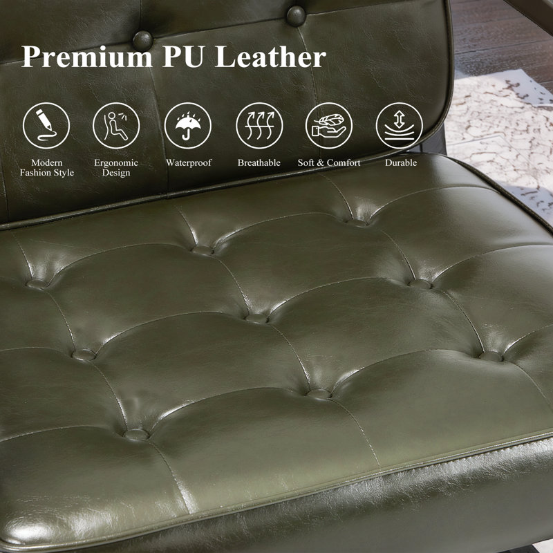 Modern Faux Leather button-tufted design Accent Chair with Metal Farme 110° Recline, Green Faux Leather