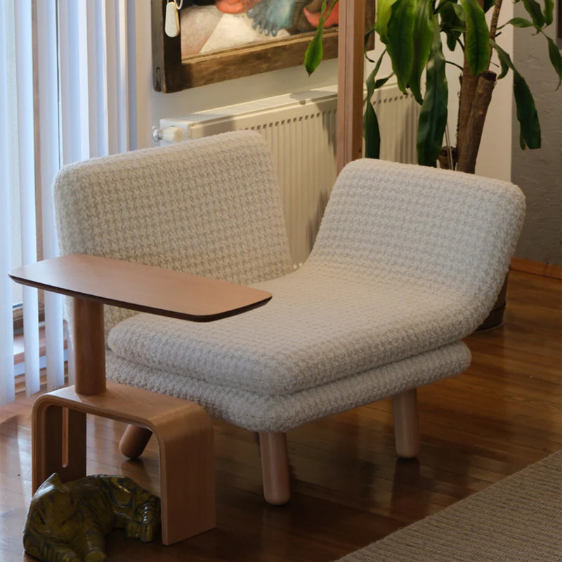 Cross One Arm, Gray Polyester Blend, Light Walnut