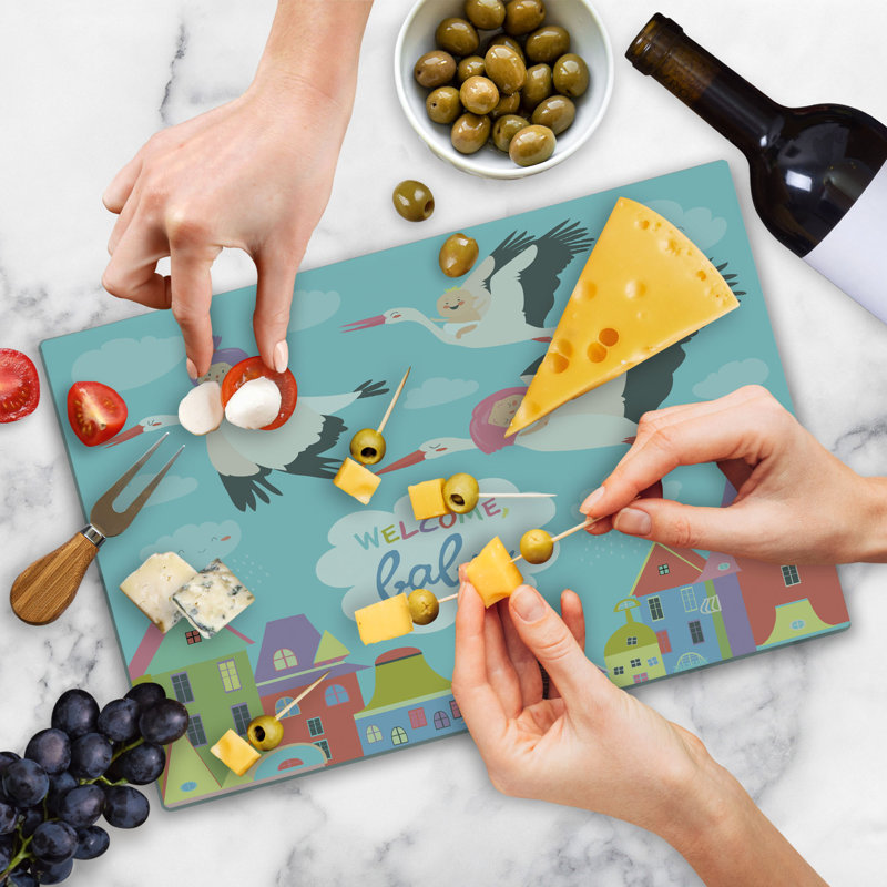 Ambesonne Party Cutting Board Large Size Cartoon Storks Multicolor