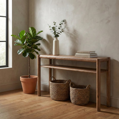 Mid-Century Modern Solid Wood and Mango Veneer Console Table, 63" - Walnut
