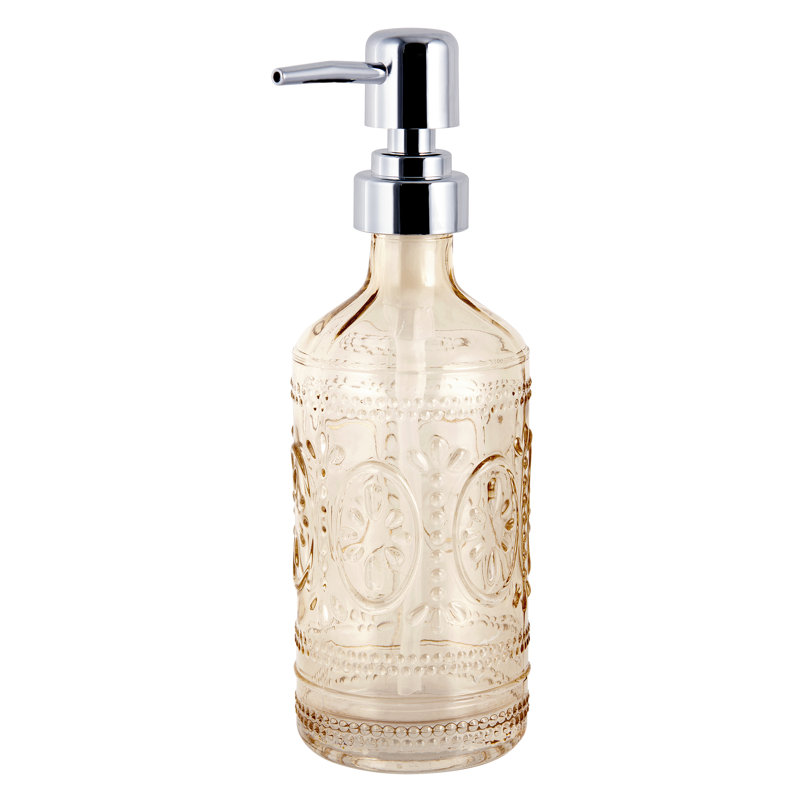 Blush Pink Embossed Glass Floral Lotion Dispenser