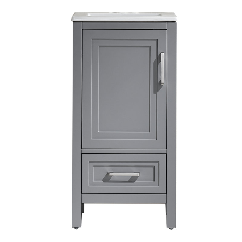 Meuble-lavabo simple autoportant de 18 po avec plateau en céramique entièrement assemblé (ancien SKU W1826P268041), Grey