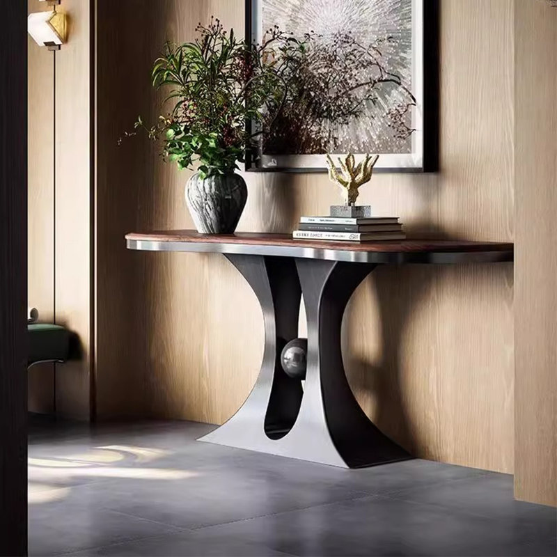 Console en bois massif en acier inoxydable, H 33,46 po x l 55,12 po x P 13,78 po