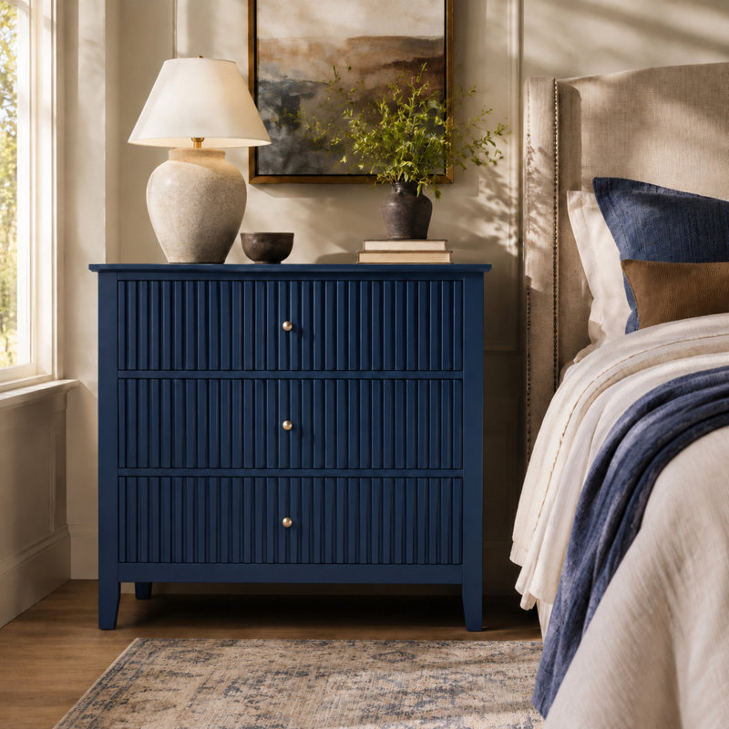 Commode 3 tiroirs 32 "avec façades cannelées, Blue