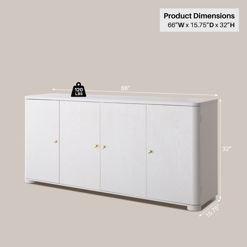 Modern Curved TV Stand with Storage,Media Console For TVs Up to 75", White