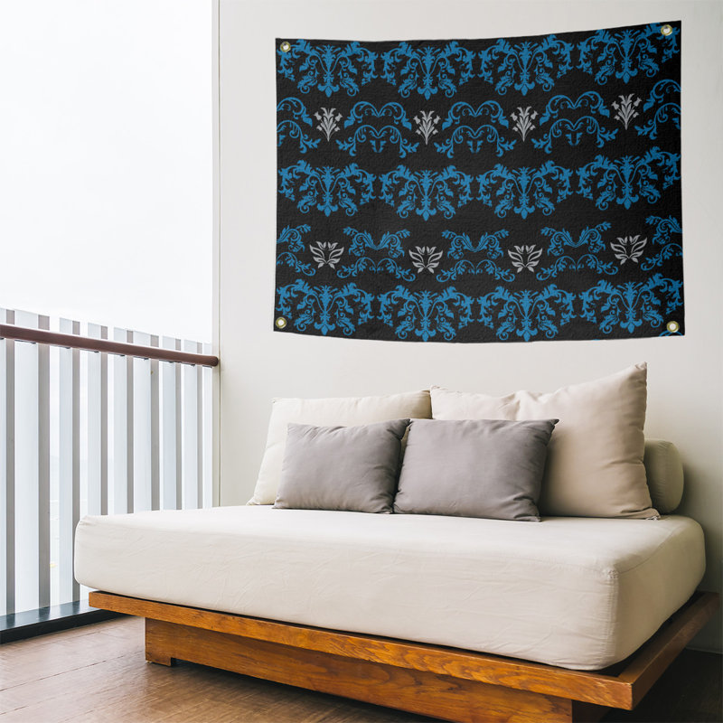 Tapisserie baroque en polyester et football de Détroit, H 50 po x l 59 po, Noir / bleu / gris
