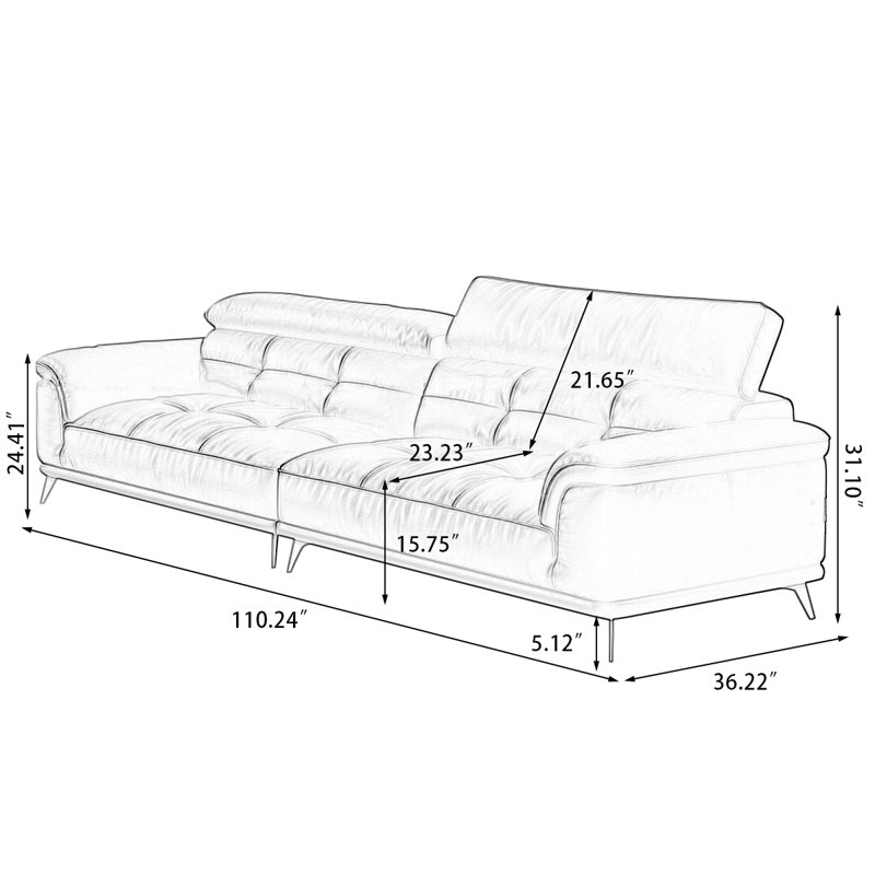 Canapé modulaire en cuir véritable caramel, H 31,1 po x l 110,24 po x P 36,22 po, Caramel