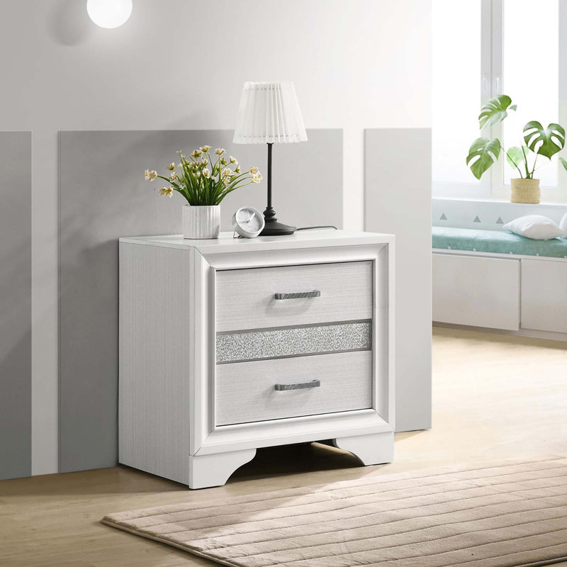 Table de chevet 2 tiroirs avec plateau à bijoux caché, Blanc