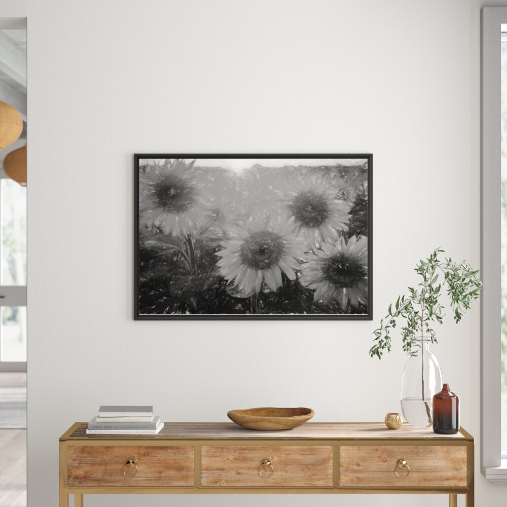 Gerahmtes Wandbild Sonnenblumen auf dem Feld Kunst