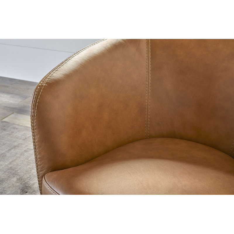 Fauteuil demi-tonneau pivotant 100% cuir italien Crandell, Cuir véritable caramel