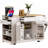 Fluted Kitchen Island with Trash Can Storage, Power Outlets, and Spacious Internal Racks on 5 Wheels, Ideal for Modern Kitchens and Efficient Organization.
