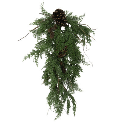 Pine Cone And Cedar Artificial Christmas Teardrop Swag - 26" - Unlit