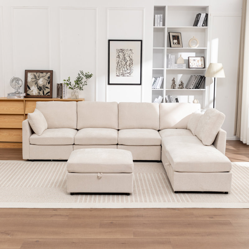 Canapé modulaire en L 7 pièces Ober, Beige