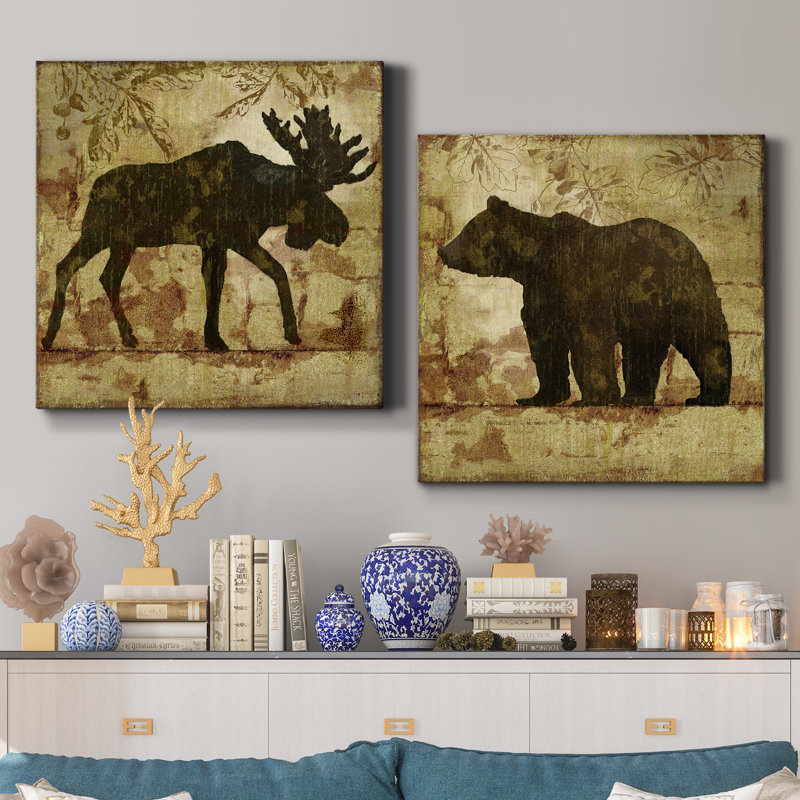 Country Moose - ensemble de 2 impressions sur toile, H 32 po x l 64 po x P 1 po, Toile tendue