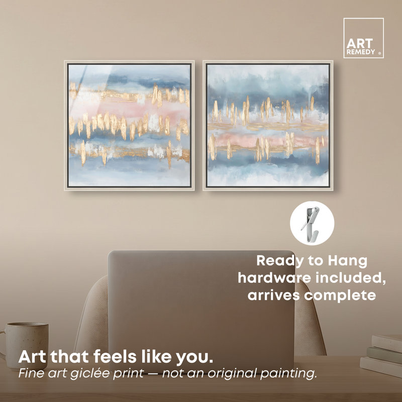 Ensemble de décorations murales bleues Skyline Luster Duo par Art Remedy, cadre argenté, 12 x 12, H 13 po x l 13 po