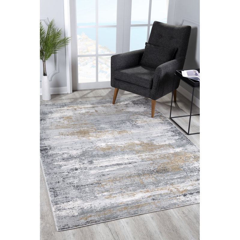 Rug Branch Lumen 8' x 11' (7'8" x 10'9") Grey/Beige Distressed Abstract Indoor Area Rug, Comtemporary, Medium Pile, Stain-Resistant Carpet - Living Room, Bedroom, Dining Room, and Kitchen