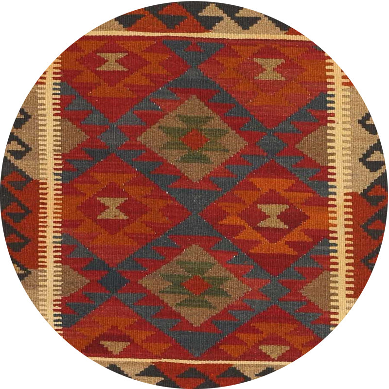 Tapis rouge / brun / bleu Southwestern, Rond 5 pi
