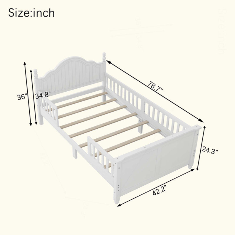 Lit pour enfants, lit plateforme simple en bois avec tête et pied de lit, Lit simple, Blanc