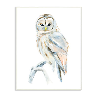 " Winter Artic Owl Portrait Perched On Tree Branch " by Annie Warren Painting Print
