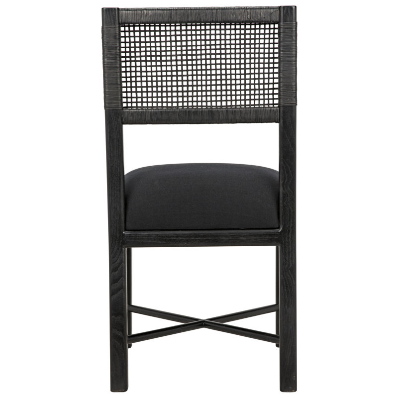 Lobos Upholstered Leather Side Chair in Soft Cotton and Sungkai Wood