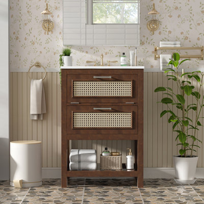 24 Inch Bathroom Vanity with Integrated Ceramic Sink, Spacious Storage Drawers for Small and Medium Bathrooms