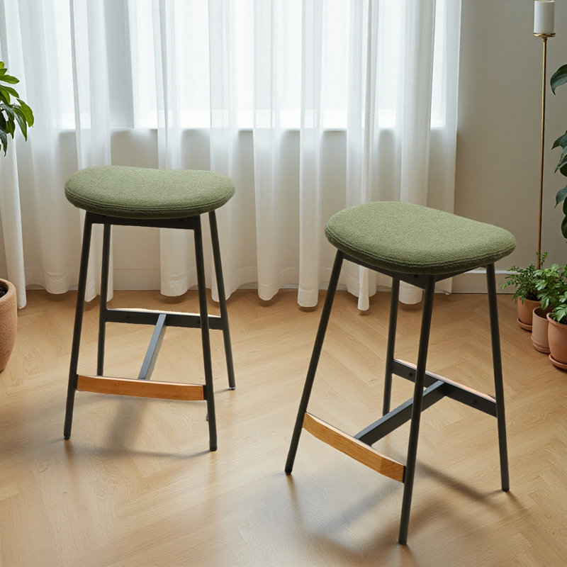 Ensemble moderne de 2 tabourets de bar confortables et élégants à hauteur de comptoir et de bar, tissu doux revêtu de tissu d'ameublement