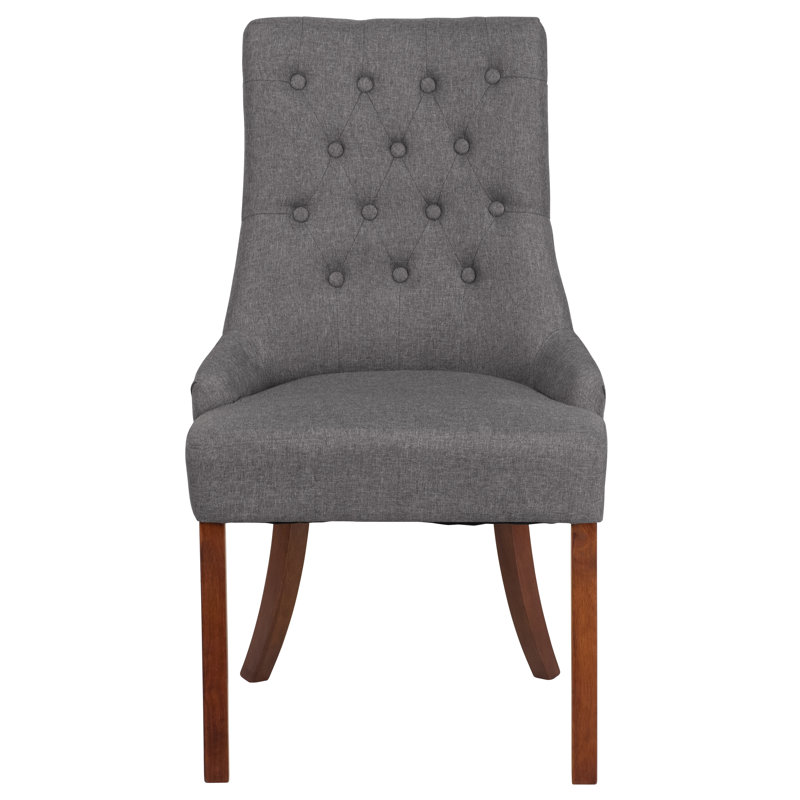 Prompton Tufted Chair with Curved Mahogany Legs, Gray