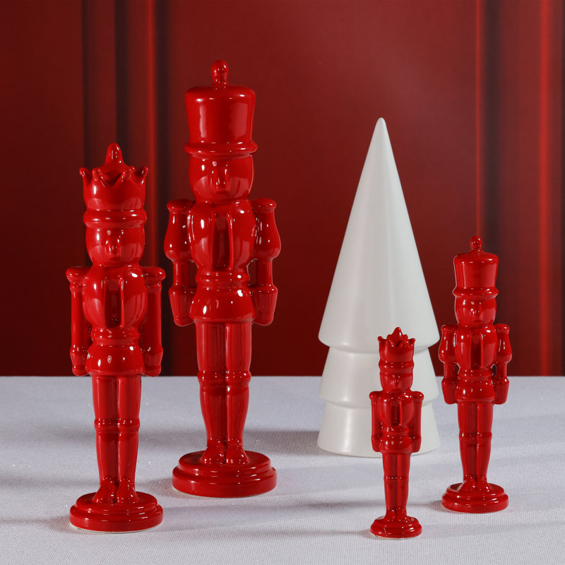 Ensemble de 4 figurines en forme de casse-noisette en céramique rouge Lefka