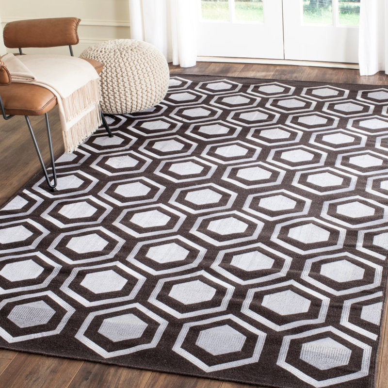 Tapis géométrique en laine tissé à la main avec broderie Inoue, Rectangle 8 pi x 10 pi