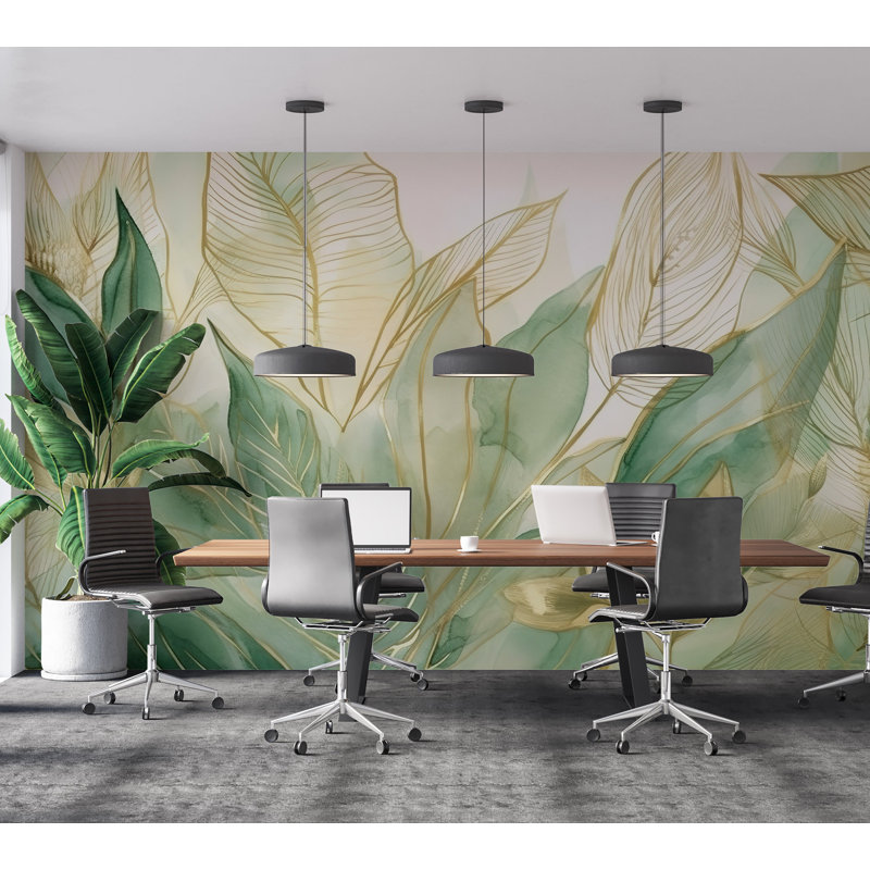 Adhésif mural botanique pelez et collez Odion - Art moderne de la nature, L 96 po x l 120 po
