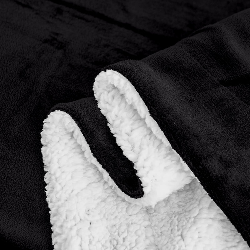 Sherpa Throw Blanket, 150cm W x 200cm L, Black