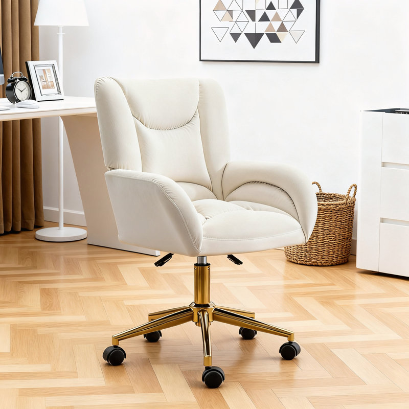 Chaise de bureau pivotante 360, Velours, Ivoire ivoire