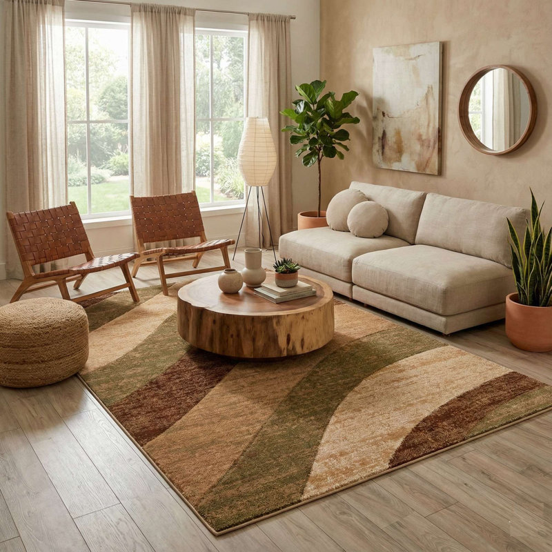 Ebern Designs Cyinthia Cecilia Modern Striped Multi Hand-Carved Rug, Rectangle 5'3" x 7'3"