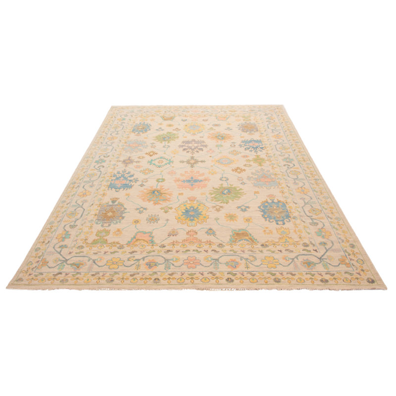 Tapis ivoire moderne noué à la main de conception unique 9 pi 11 po x 13 pi 7 po One Of Kind
