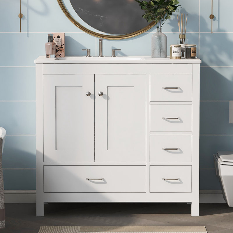 Ensemble de meuble-lavabo avec lavabo en céramique, Blanc