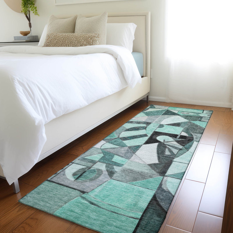 Machine Washable Indoor/Outdoor Xhevrie Teal Rug, Runner 2'3" x 7'6"