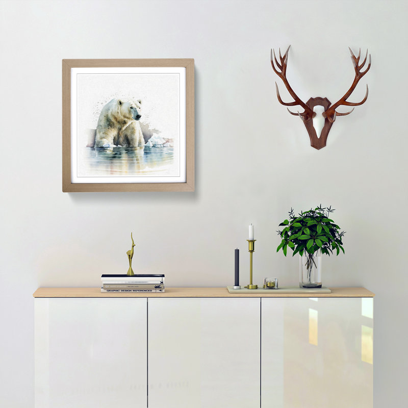 Polar Bear Watercolour - Single Picture Frame Print on Wood, Oak