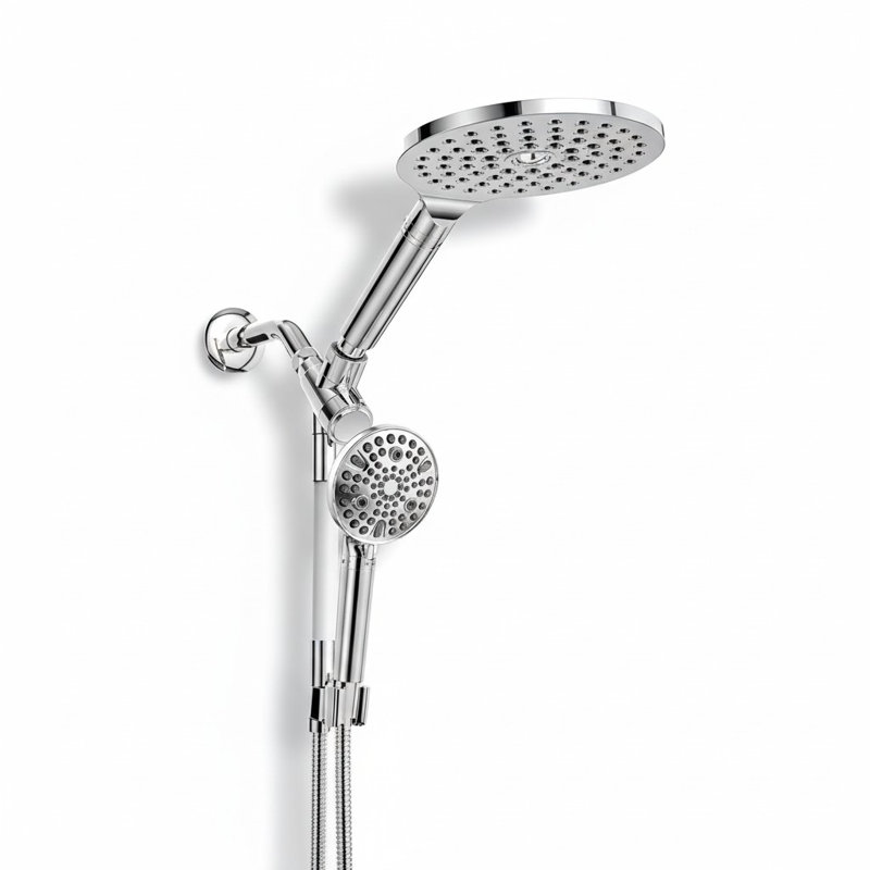Pomme de douche à pluie filtrée double avec barre réglable portable