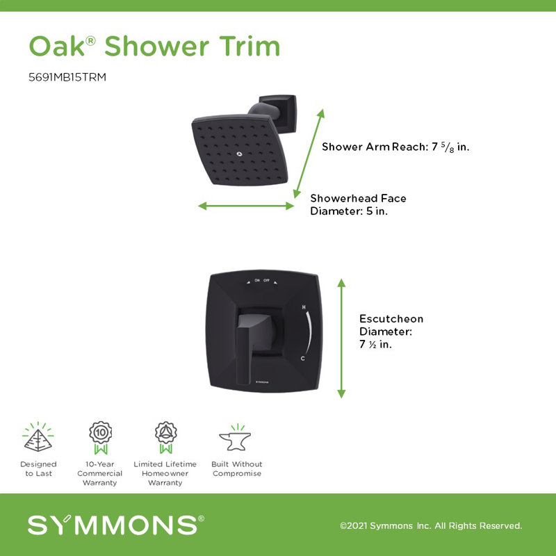 Oak HydroMersion Single Handle Shower Trim Kit, Matte Black