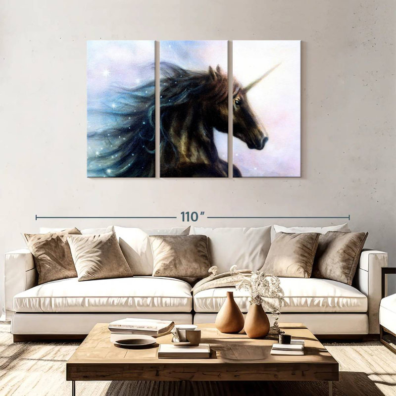 Kelan Black Unicorn, 48" H x 74" W