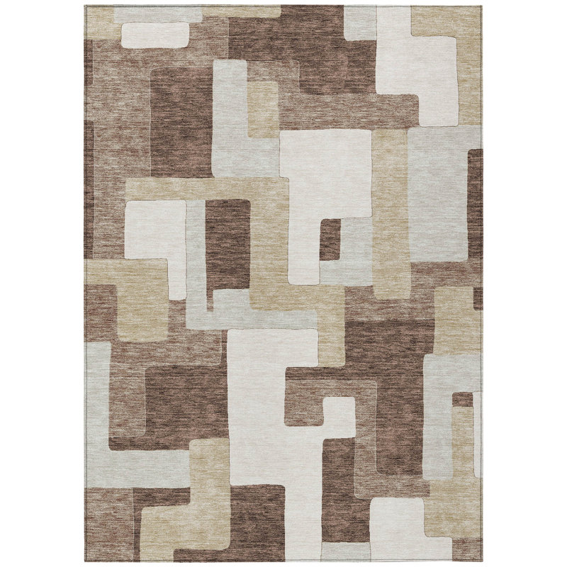Brown Geometric Rectangular Synthetic Indoor/Outdoor Rug